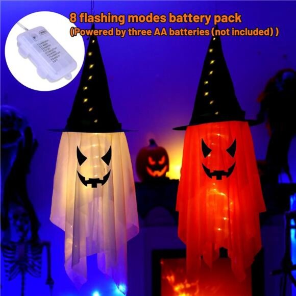 Halloween Decorations Outdoor 2PCS Large Halloween Hanging Ghost Witch Hat